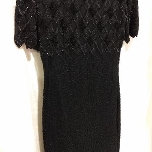 Laurence Kazar PS black sequined beaded dress Petite small